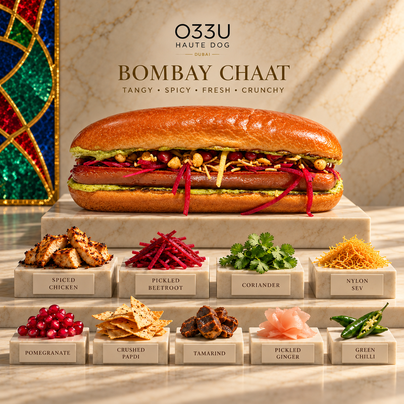Original O33U Bombay Chaat haute dog artwork